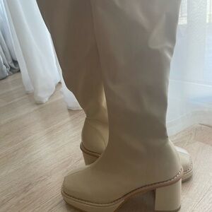 Elegant Cream platform Knee-High Boots